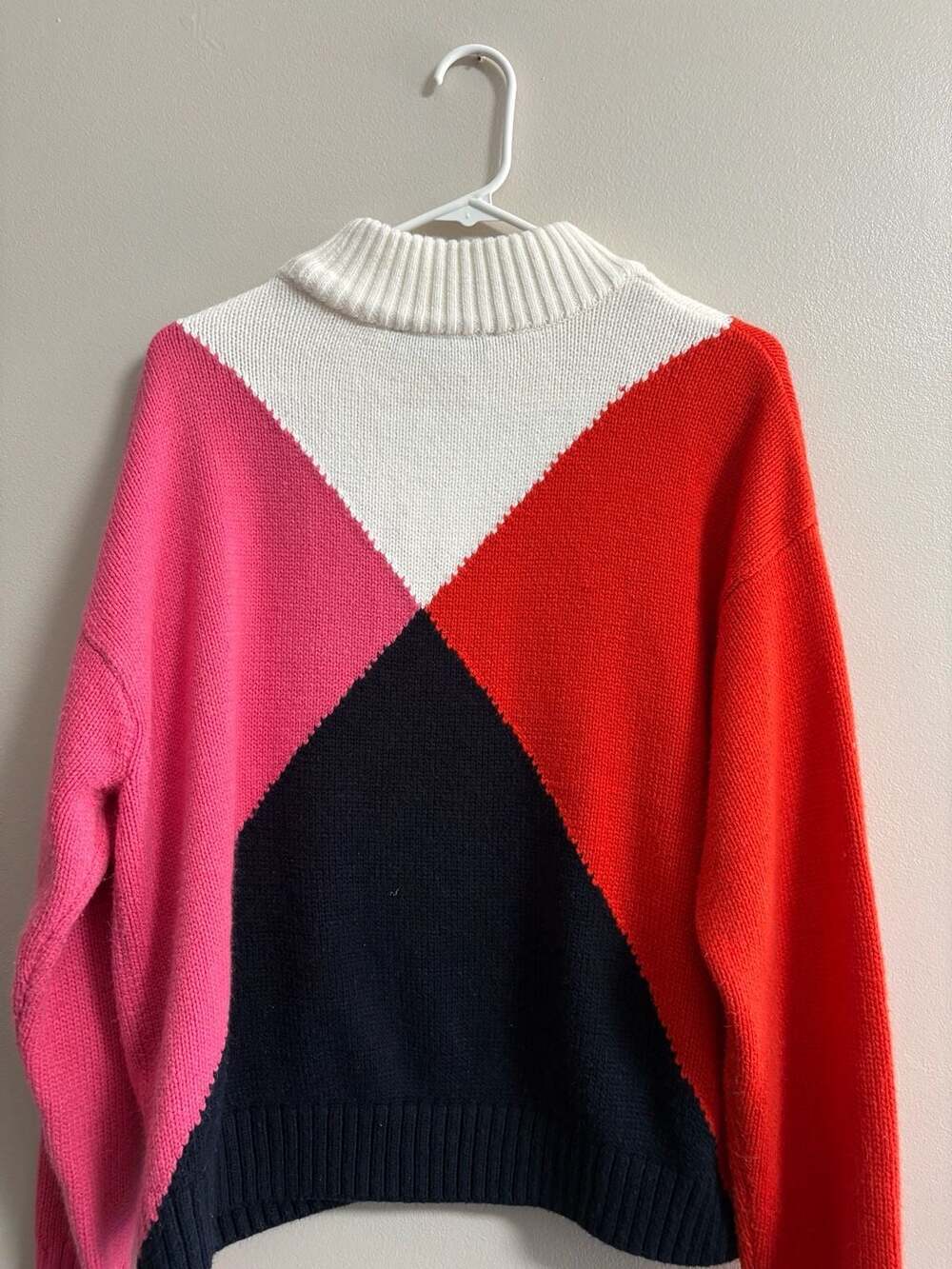 Tommy Hilfiger Colorblock Mock Neck Knit Sweater Pink Red Navy - Picture 4 of 4